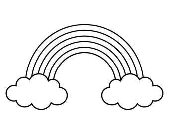 Nubes SVG, Nube, Arcoíris con nubes, Arcoíris SVG simple, Imágenes prediseñadas de arcoíris SVG, Imágenes prediseñadas de contorno de cielo para guardería, Silueta, Descarga instantánea