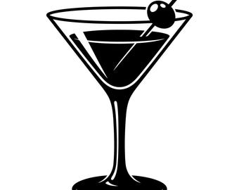 Copa de Martini SVG, Cóctel SVG, Martini de aceituna SVG, Bebida SVG, Artículos de bar SVG, Imágenes prediseñadas SVG, Archivo de corte SVG, Descarga instantánea,