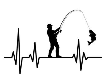 SVG de latido de pesca, SVG de vida de pesca, SVG de pescador, archivo de corte de pesca, imágenes prediseñadas, silueta de pescador, descarga instantánea