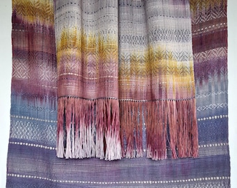 Handwoven Baby Wrap / Shawl, Organic Cotton / Shappe silk, ( 70 X 290 cm) with Fringes
