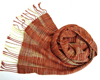 Handwoven  Wrap /  Scarf /  Shawl Brown - Orange / Green   Silk, Unique scarf, Hand dyed