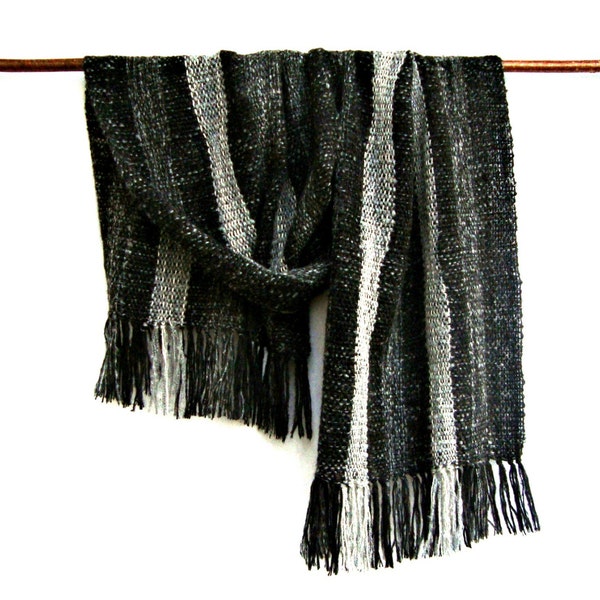 Men Winter Scarf / Shawl ,Handwoven,Black & Grey,Mohair, Christmas Gift for Him