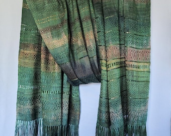 Handwoven Mulberry Silk Shawl, Giza Cotton Wrap, Unique Piece