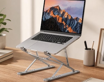 Adjustable Aluminum Laptop Stand: Ergonomic, Foldable, Portable Desk Riser