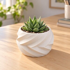 Wave Orb Planter, Rolling Ribbed Succulent Pot with Drainage, Modern 3D Printed Sphere Plant Pot