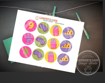Pizza Pajamas & Pancakes Birthday Slumber Party Sleepover Cupcake Toppers Favor Tags Printable