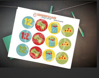 Pizza Pajamas & Pancakes Birthday Slumber Party Sleepover Cupcake Toppers Favor Tags Printable