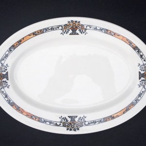 Mayer Diner Hotel Restaurant China &quot;Arlane&quot; Pattern on Ivory 12-1/2&quot; x 8-1/2&quot; Heavy Rolled-Edge Platter in Excellent Lightly-Used Condition