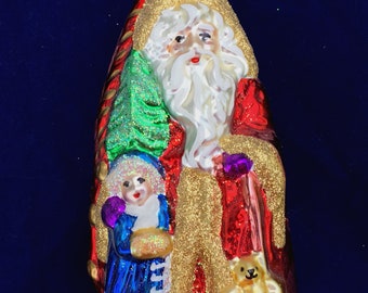 Vintage Old World Christmas "Santa's Love" Hand Made Blown Inge-Glas Ornament from Germany New Old Stock Excellent Condition Pre-1998