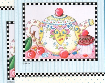 Two Mary Engelbreit Blank Note Cards "Teapot" with White Envelopes in Excellent Unused Condition