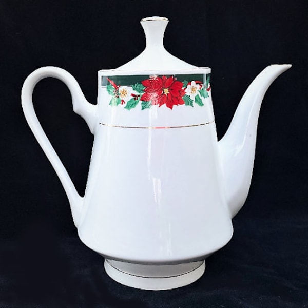 Tienshan "Deck the Halls" Pattern 8-3/4" 5-cup Teapot or Coffee Pot in Excellent Seemingly-Unused Condition