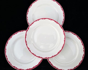 Set of 4 Sterling China Diner Hotel Restaurant Dusty Rose on White Crest Pattern 9" Plates in Excellent, Seemingly-Unused Condition
