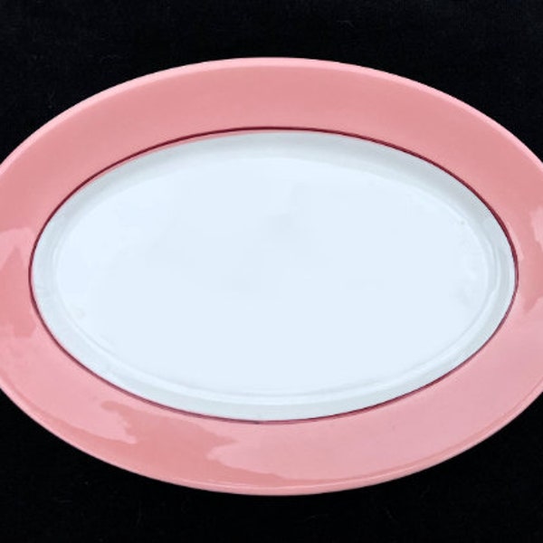 Sterling China Restaurant Hotel Diner 11-3/4" x 8-1/4" Rolled Edge Platter Pink Verge with Red Border Excellent Very Lightly Used Condition