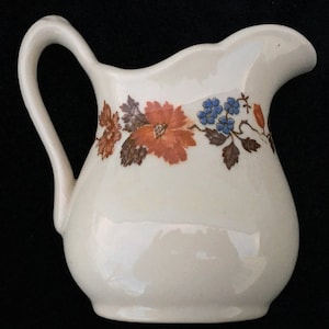 Warwick China Diner Hotel Restaurant 6-oz. Tan Creamer, Pitcher or Jug with #4100 Orange Floral Pattern in Excellent Lightly-Used Condition