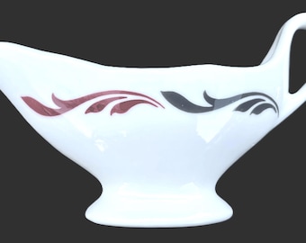 Jackson Hotel Restaurant Diner China "Courier" Pattern Maroon & Charcoal on White 6-oz. Gravy or Sauce Boat in Unused Condition Dated 1966