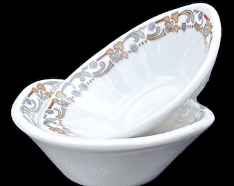 Set of 2 H-T-F Syracuse Restaurant Hotel China "Glendale" Pattern on White "Empire" Shape Individual Jelly Dishes in Excellent Condition