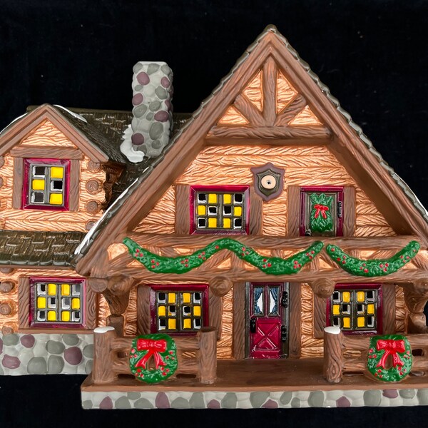 Department 56 Original Snow Village #54453 "Hunting Lodge" Hand-Painted Porcelain Christmas Building in Excellent Condition