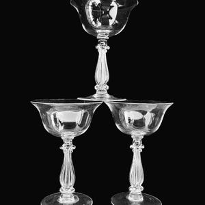 Set of 3 Cambridge Glass Co. #3575 Regency or Stradivari Champagne or Tall Sherbet Goblets in Excellent Seemingly-Unused Condition