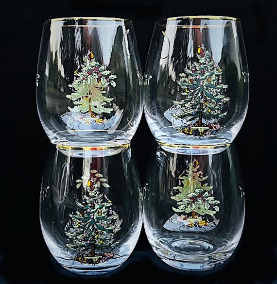 Set of 4 H-T-F Spode Christmas Tree 19-oz Stemless Wine Glasses Unused in  Original Packaging - Etsy