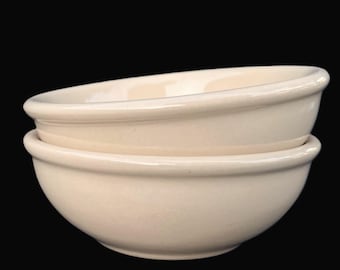 Set of 2 Buffalo Hotel Diner Restaurant China 5.50" "Café" Tan Rolled-Edge Coupe Cereal or Oatmeal Bowls in Excellent Seldom-Used Condition