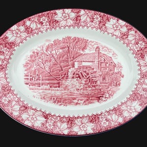 Woods Burslem Red or Pink &quot;Colonial&quot; 12&quot; x 8.75&quot; Heavyweight Platter in Excellent Seemingly Unused Condition