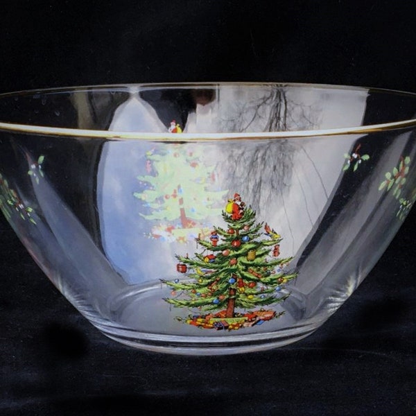 Spode Christmas Tree 9" Large Glassware Salad Bowl by Arcoroc in Excellent Very Lightly Used Condition