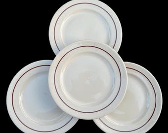 Set of 4 Buffalo Diner Restaurant Hotel China 9” "Café" Tan Plates with a Single Brown Band in Very Good Moderately Used Condition