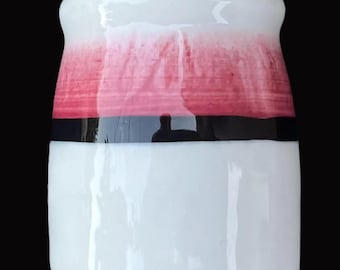 Very H-T-F Mayer Hotel Restaurant Diner China Maroon and Black on White "Fadeout" Pattern .50-oz. Bottle-Shape Creamer in Unused Condition