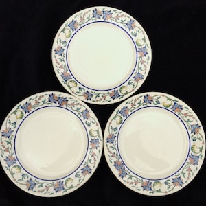 Set of 3 Mayer Diner Hotel Restaurant China &quot;Tropic&quot; Pattern on Ivory 8-1/4&quot; Salad Plates in Good Used Condition