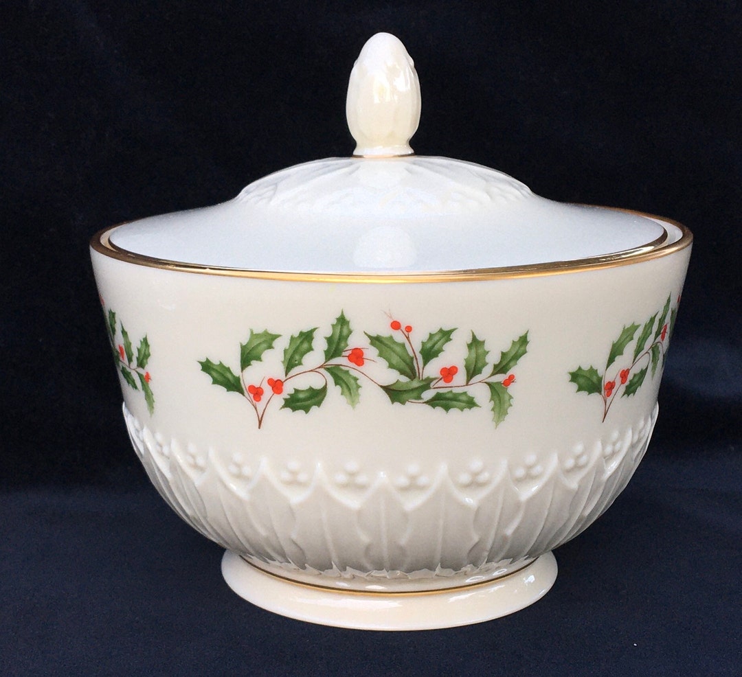 Lenox China holiday Pattern Sculptured Candy Jar Etsy