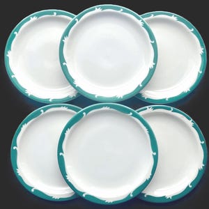 Set of 6 Syracuse Restaurant Hotel Diner China 6.5" "Wintergreen" Pattern on "Morwel" Narrow-Rim Plates in Excellent Lightly-Used Condition