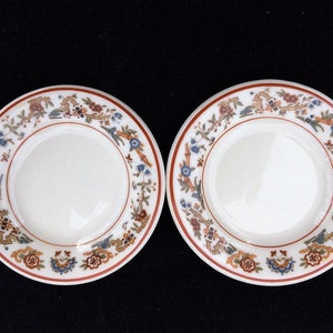 Set of 2 Syracuse Diner Restaurant Hotel China &quot;Oriental&quot; Pattern on Old Ivory 3-3/8&quot; Butter Pats in Pristine Lightly-Used Condition