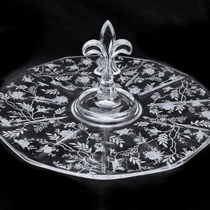Fostoria &quot;Fairfax&quot; Shape 11.50&quot; Center-Handled Serving Tray with Chintz Etch in Excellent, Seemingly-Unused Condition