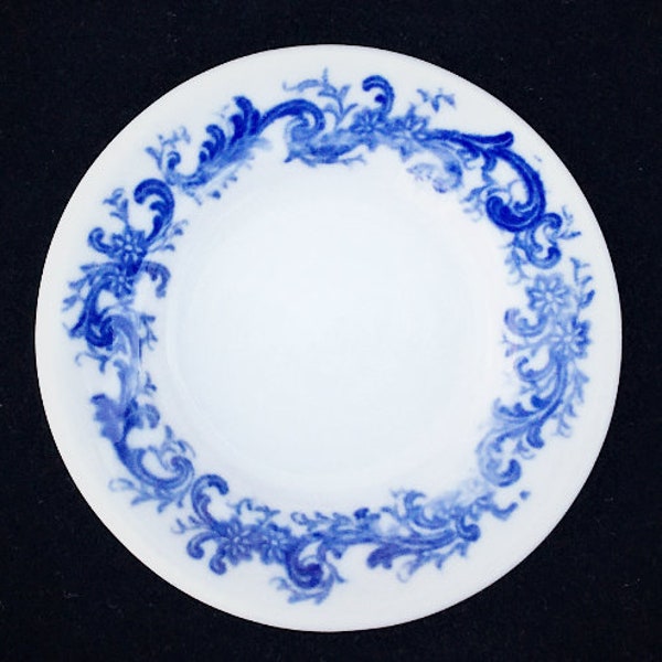 Maddocks's Lamberton Hotel Restaurant China Blue on White Acanthus Scroll 3-1/4" Rolled-Edge Rimmed Butter Pat in Excellent Condition