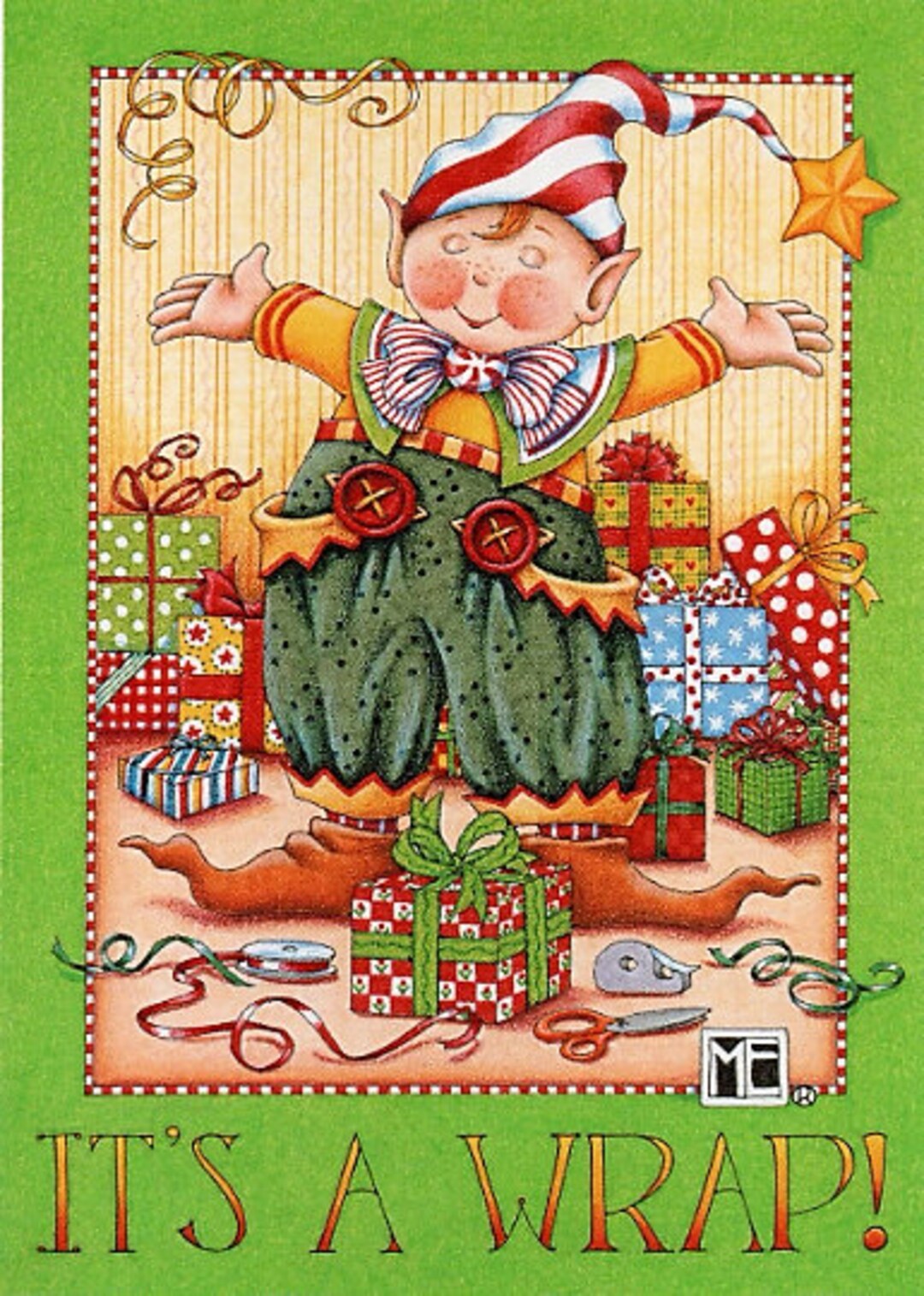 Mary Engelbreit Christmas Card it's a Wrap 1996 With Coordinating