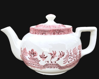 Walker Hotel Chinese Asian Restaurant China 24-oz. Red Willow "New York" Shape Teapot in Excellent Lightly-Used Condition Dated 1964