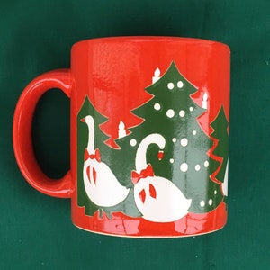 Waechtersbach 12-oz.  "Christmas Tree" Mug with Geese & Decorated Trees in Excellent, Very Lightly-Used Condition Made in Germany