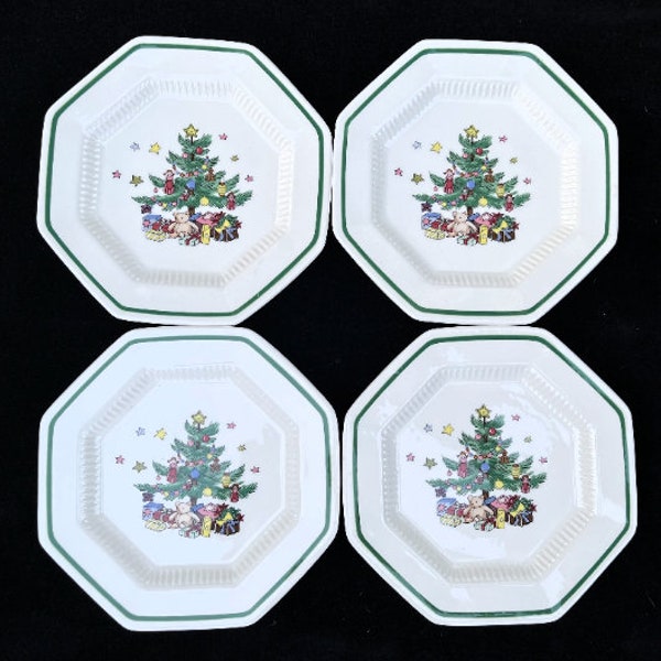 Set of 4 Nikko "Christmastime" 6-5/8" Octagonal Bread and Butter Plates in Excellent Very Lightly Used Condition