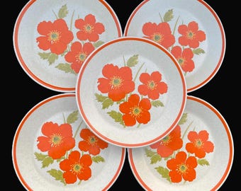 Set of 5 Lenox Temper-Ware MCM "Fire Flower" Pattern 7-7/8" Salad or Dessert Plates in Excellent Very Lightly Used Condition 1970s