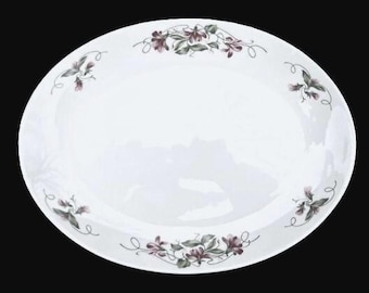 Homer Laughlin Hotel Diner Restaurant China "Pink Violets" Pattern 10.50" x 7.75" Coupe-Shape Oval Platter Very Good Lightly-Used Condition