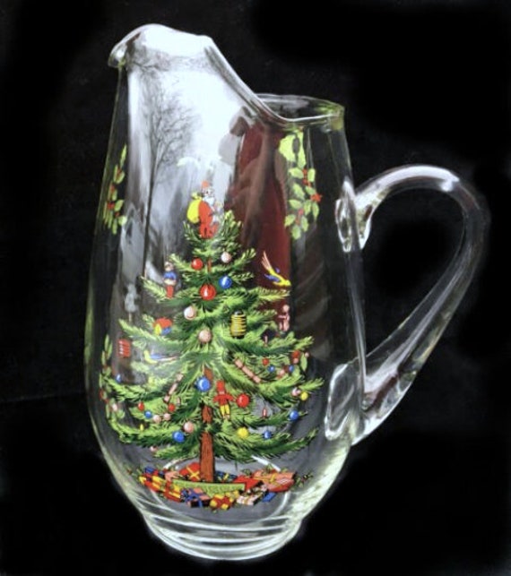 Spode Christmas Tree Glass Pitcher With Ice Lip in