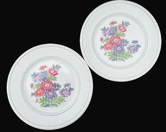 Set of 2 Wedgwood "Garden Club Pyrethrums" Pattern on Ivory "Edme" 10-3/8" Dinner Plates Excellent Very Lightly Used Condition