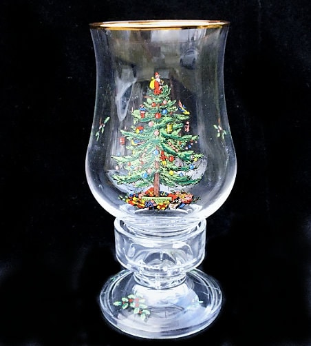 Spode Christmas Tree Glass Hurricane Candle Lamp in Excellent