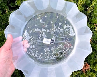 Mikasa Collectible Glass 13.5" "Silent Night" (Sa958) Chop Plate or Platter in Excellent Unused Condition