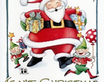 Mary Engelbreit Christmas Card "Heigh Ho, the Holly" with White Envelope in Excellent Unused Condition