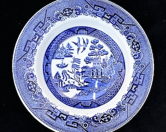 Grindley Hotel Ware England Vitrified Restaurant Diner Hotel China 9" Blue Willow Rimmed Soup Bowl in Excellent Lightly Used Condtn