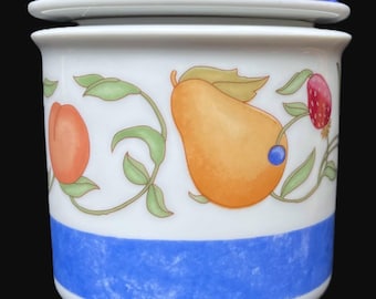 Dansk "Fiance Fruits" Sugar Bowl with Lid Blue Band in Excellent Very Lightly Used Condition