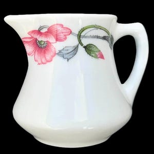 H-T-F Mayer Diner Restaurant Hotel China #T-569 &quot;Poppy&quot; Floral Pattern 1-oz. &quot;Republic&quot; Shape Handled Creamer in Excellent Unused Condition
