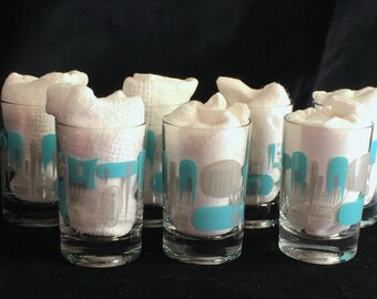 Blue Heaven by Royal 4-oz Juice Glasses Mid-Century Modern Atomic in Excellent Lightly-Used Condition (Set of Seven)