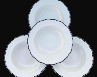 Set of 4 Syracuse Restaurant Hotel "Black Platinum" 8-3/8" "Winthrop" Shape Scalloped-Rimmed Soup Bowls in Excellent Very Lightly Used Cond